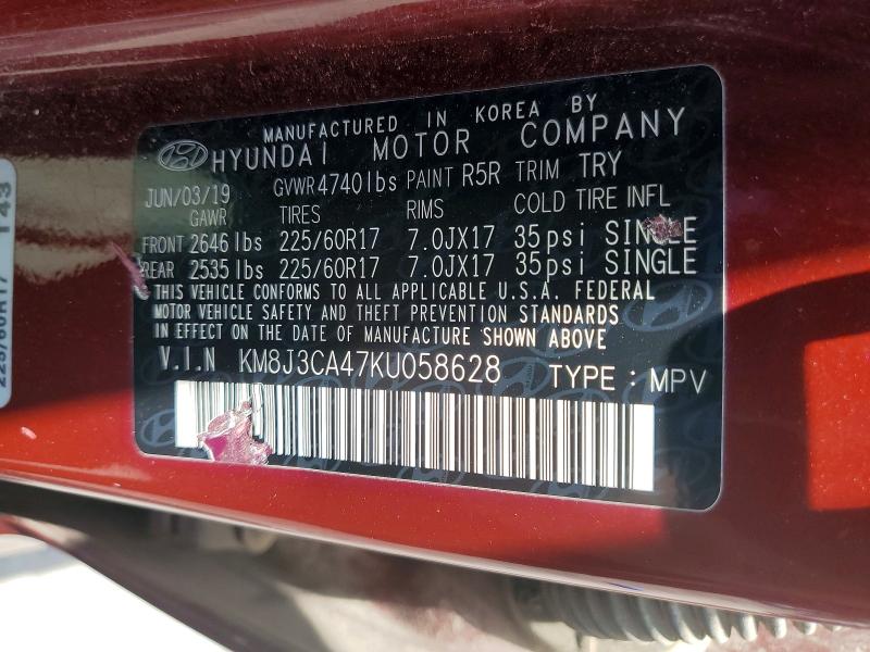 58246066 :رقم المزاد ، KM8J3CA47KU058628 vin ، 2019 Hyundai Tucson مزاد بيع