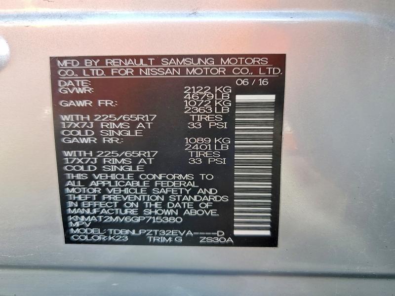 58408806 :رقم المزاد ، KNMAT2MV6GP715380 vin ، 2016 Nissan Rogue مزاد بيع