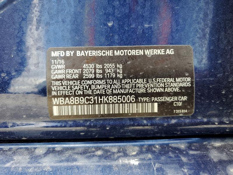 Продажа на аукционе авто 2017 Bmw 330, vin: WBA8B9C31HK885006, номер лота: 55761156