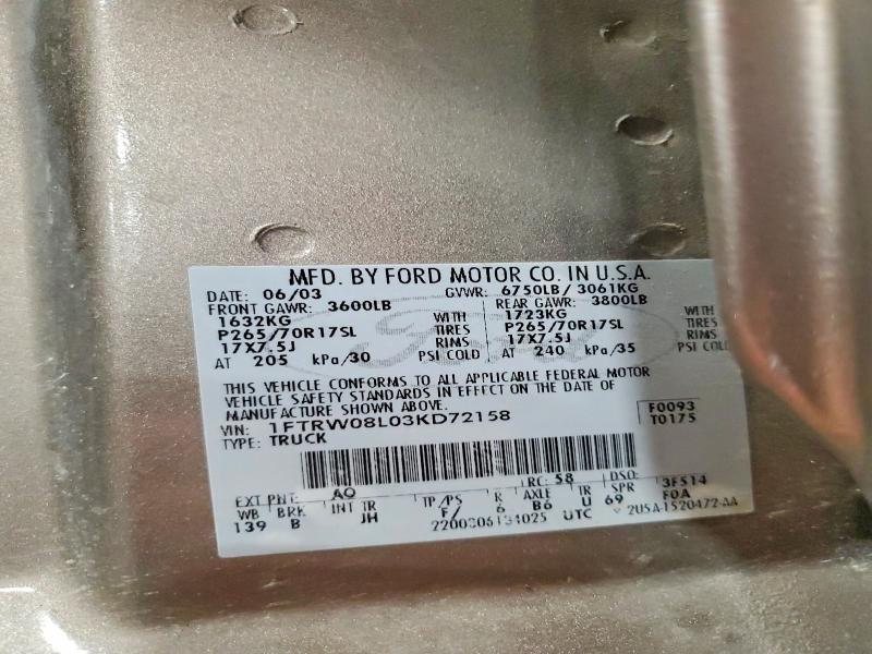 59133056 :رقم المزاد ، 1FTRW08L03KD72158 vin ، 2003 Ford F150 مزاد بيع
