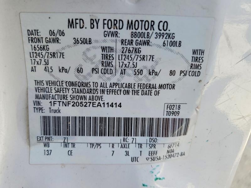 Aukcja sprzedaży 2007 Ford F250, vin: 1FTNF20527EA11414, numer aukcji: 58979426