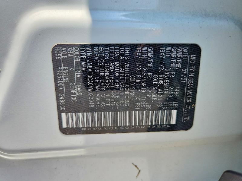 2021 Nissan Rogue მანქანა იყიდება აუქციონზე, vin: JN8AT3CA0MW023948, აუქციონის ნომერი: 57595586