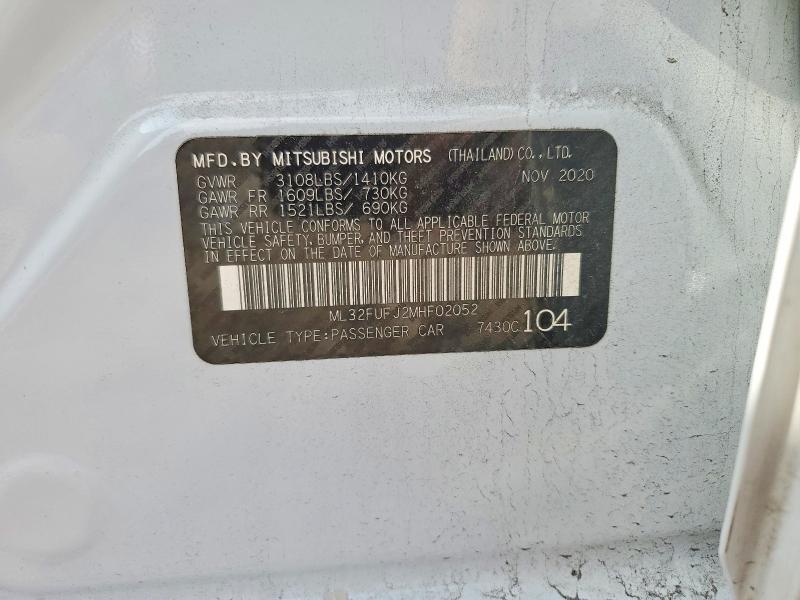 2021 Mitsubishi Mirage მანქანა იყიდება აუქციონზე, vin: ML32FUFJ2MHF02052, აუქციონის ნომერი: 57765086