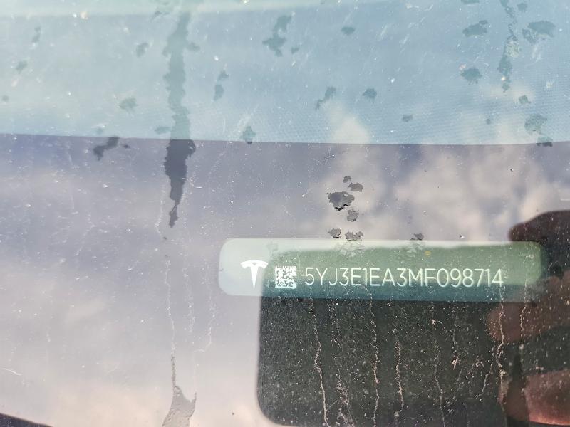 2021 Tesla Model 3 მანქანა იყიდება აუქციონზე, vin: 5YJ3E1EA3MF098714, აუქციონის ნომერი: 57124586