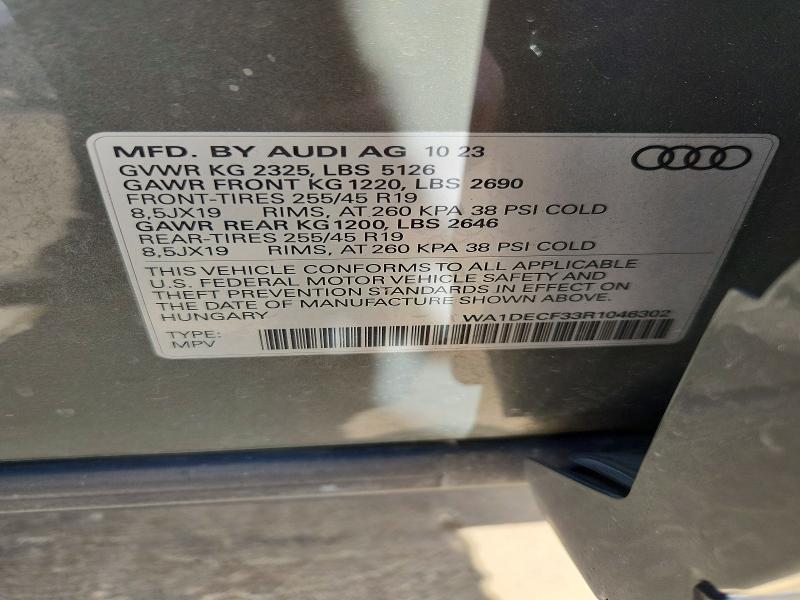 Продаж на аукціоні авто 2024 Audi Q3, vin: WA1DECF33R1046302, номер лоту: 56288426
