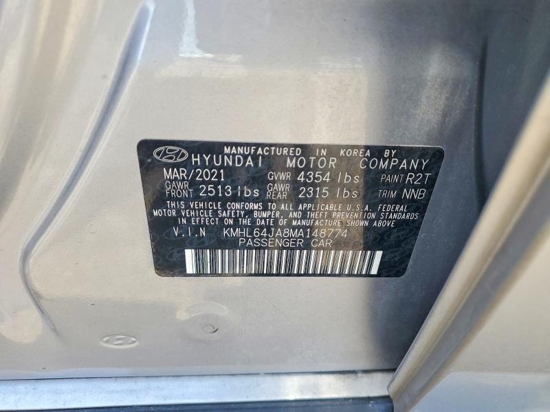 2021 Hyundai Sonata მანქანა იყიდება აუქციონზე, vin: KMHL64JA8MA148774, აუქციონის ნომერი: 57998446
