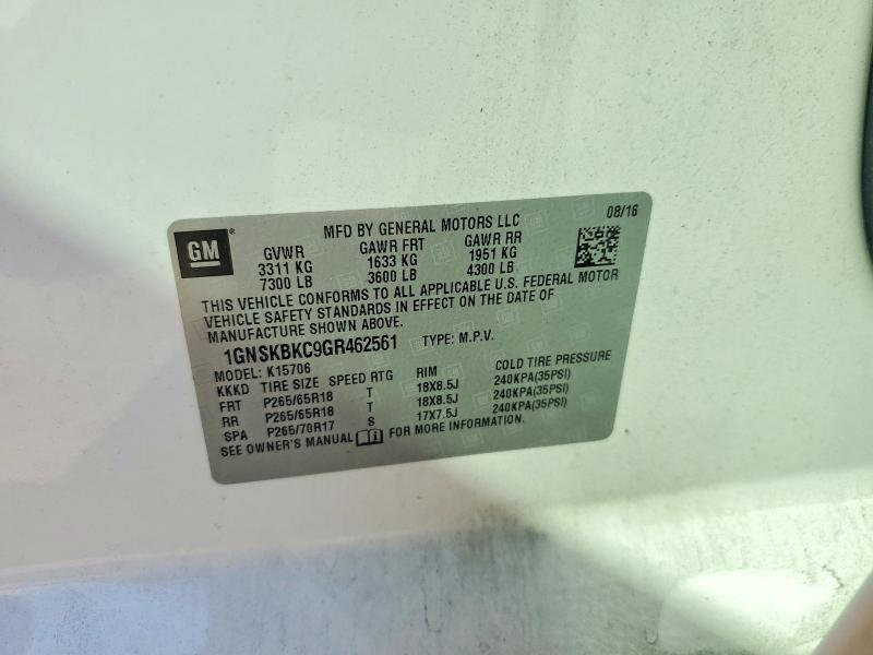 57558156 :رقم المزاد ، 1GNSKBKC9GR462561 vin ، 2016 Chevrolet Tahoe مزاد بيع