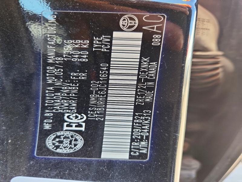 2018 Toyota Corolla მანქანა იყიდება აუქციონზე, vin: 2T1BURHE6JC116540, აუქციონის ნომერი: 55786626