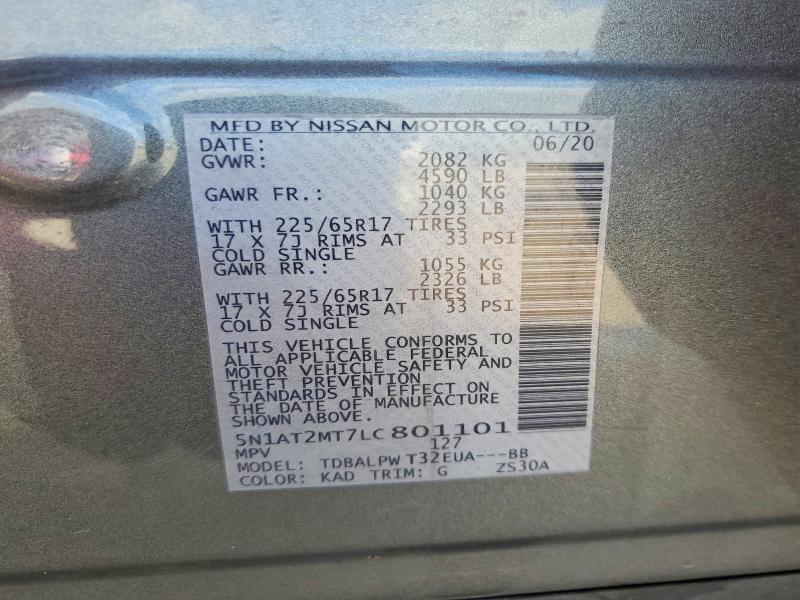 57116656 :رقم المزاد ، 5N1AT2MT7LC801101 vin ، 2020 Nissan Rogue مزاد بيع