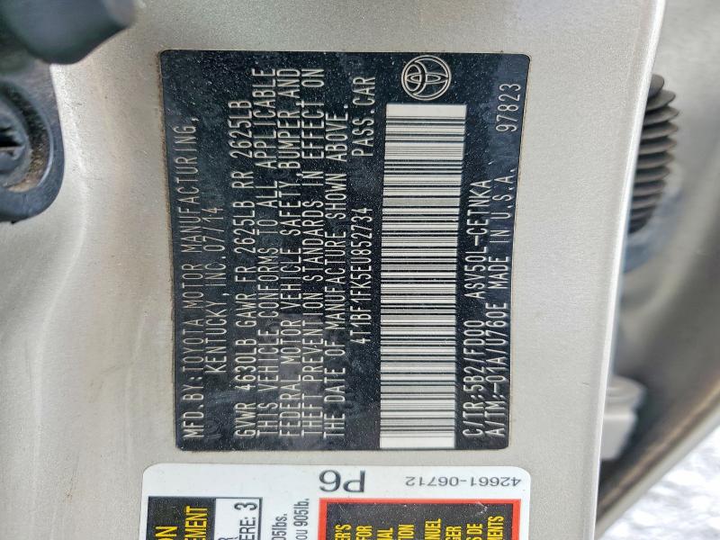 2014 Toyota Camry მანქანა იყიდება აუქციონზე, vin: 4T1BF1FK5EU852734, აუქციონის ნომერი: 56770156