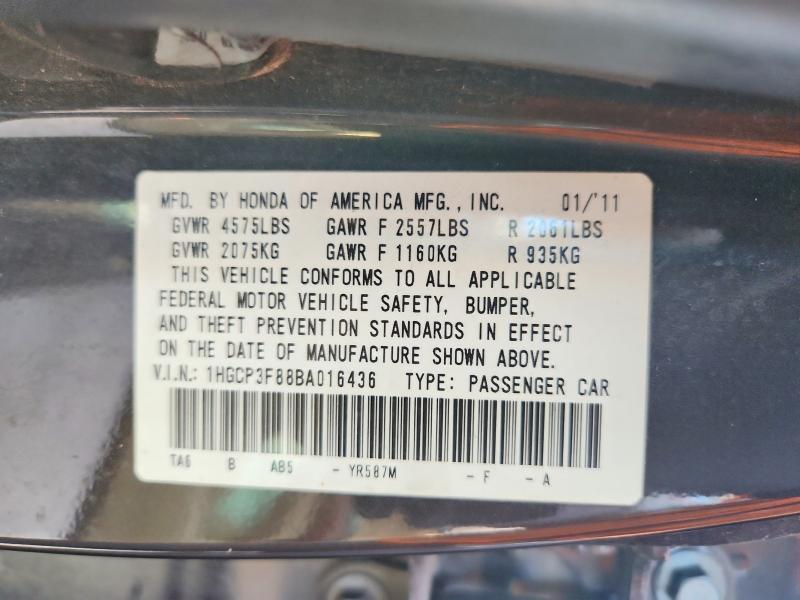 Продажа на аукционе авто 2011 Honda Accord, vin: 1HGCP3F88BA016436, номер лота: 59391156