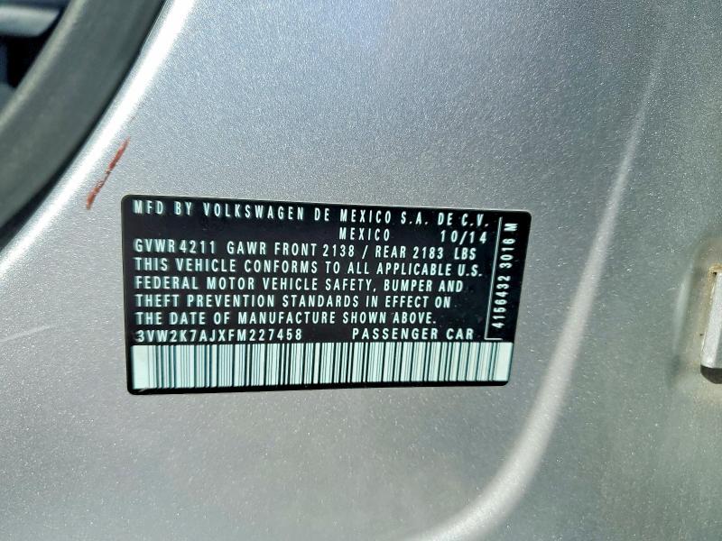 Aukcja sprzedaży 2015 Volkswagen Jetta, vin: 3VW2K7AJXFM227458, numer aukcji: 58071976