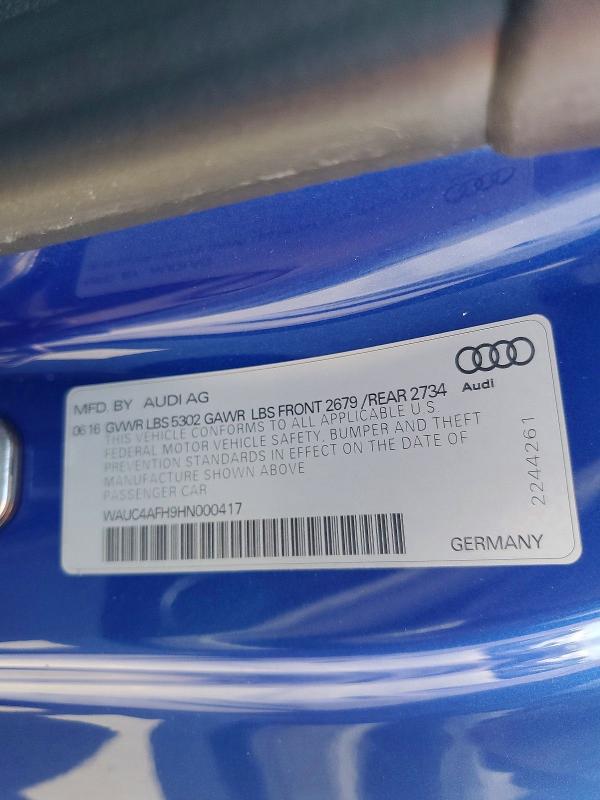 Aukcja sprzedaży 2017 Audi S5, vin: WAUC4AFH9HN000417, numer aukcji: 55629256