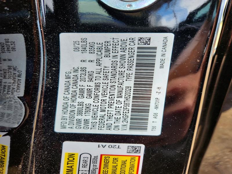 Продажа на аукционе авто 2026 Honda Civic, vin: 2HGFE2F58TH520328, номер лота: 55610766