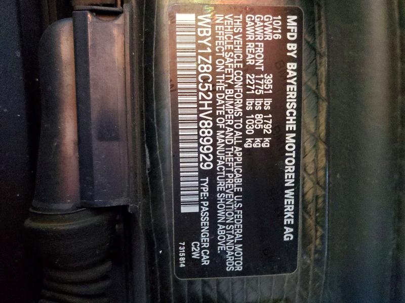 2017 Bmw I3 მანქანა იყიდება აუქციონზე, vin: WBY1Z8C52HV889929, აუქციონის ნომერი: 57246606