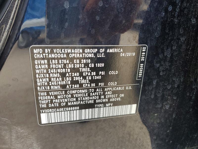 2019 Volkswagen Atlas მანქანა იყიდება აუქციონზე, vin: 1V2DR2CA0KC566666, აუქციონის ნომერი: 56804456