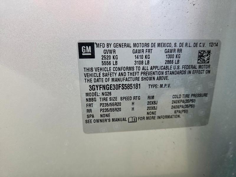 57704296 :رقم المزاد ، 3GYFNGE30FS585181 vin ، 2015 Cadillac Srx مزاد بيع