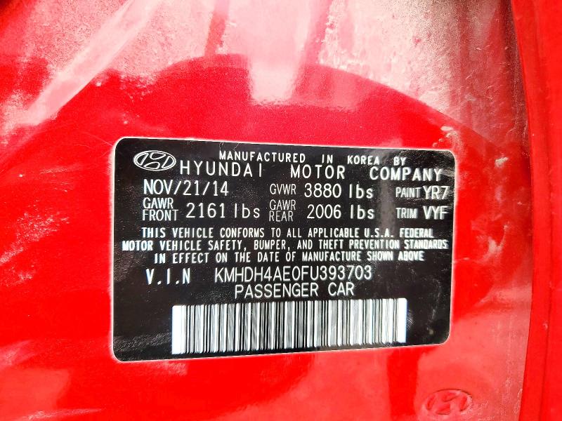 2015 Hyundai Elantra მანქანა იყიდება აუქციონზე, vin: KMHDH4AE0FU393703, აუქციონის ნომერი: 56540856