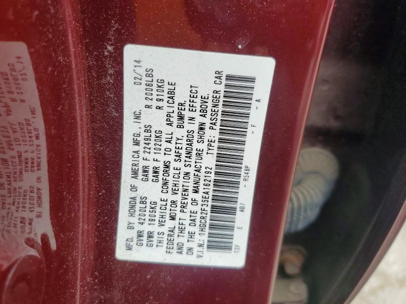 Auction sale of the 2014 Honda Accord, vin: 1HGCR2F35EA162192, lot number: 56656046
