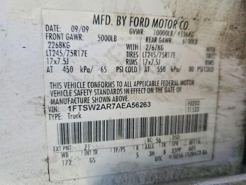 53435106 :رقم المزاد ، 1FTSW2AR7AEA56263 vin ، 2010 Ford F250 مزاد بيع