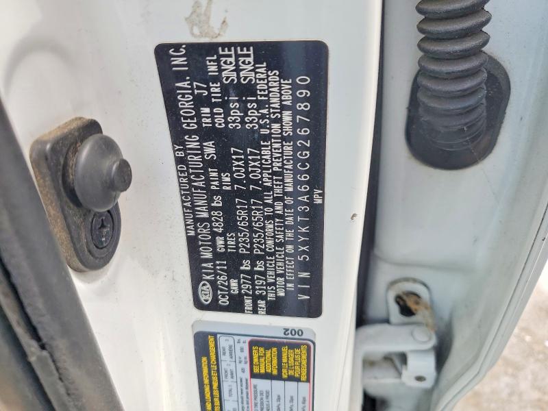 2012 Kia Sorento მანქანა იყიდება აუქციონზე, vin: 5XYKT3A66CG267890, აუქციონის ნომერი: 57784966