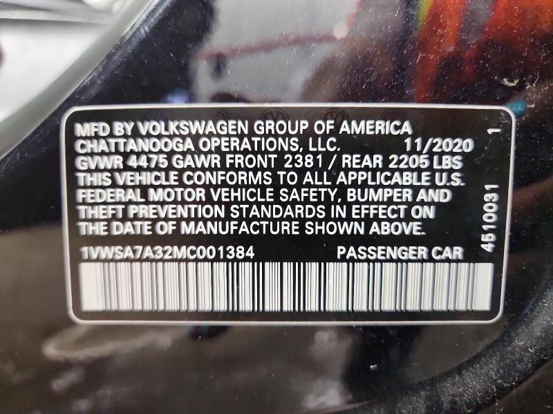 55937096 :رقم المزاد ، 1VWSA7A32MC001384 vin ، 2021 Volkswagen Passat مزاد بيع