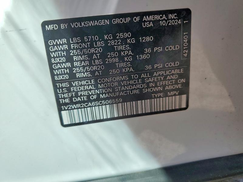 56645536 :رقم المزاد ، 1V2WR2CA6SC506559 vin ، 2025 Volkswagen Atlas مزاد بيع