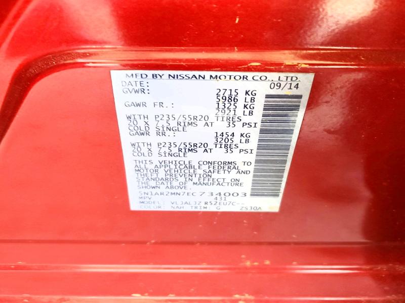 Aukcja sprzedaży 2014 Nissan Pathfinder, vin: 5N1AR2MN7EC734003, numer aukcji: 56366666
