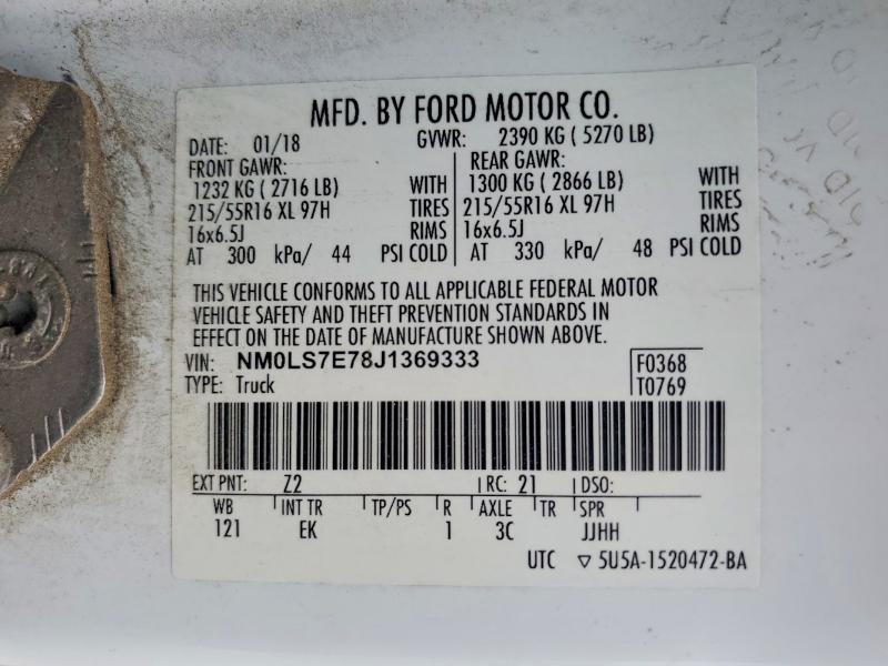 2018 Ford Transit Connect მანქანა იყიდება აუქციონზე, vin: NM0LS7E78J1369333, აუქციონის ნომერი: 56482046