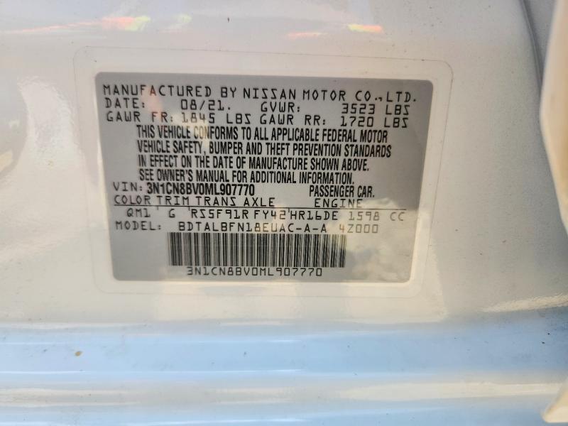 2021 Nissan Versa მანქანა იყიდება აუქციონზე, vin: 3N1CN8BV0ML907770, აუქციონის ნომერი: 56701246
