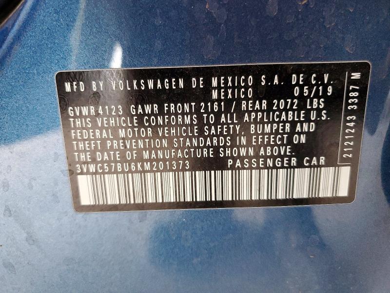 Продажа на аукционе авто 2019 Volkswagen Jetta, vin: 3VWC57BU6KM201373, номер лота: 58793876