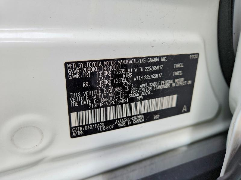 Aukcja sprzedaży 2021 Toyota Rav4, vin: 2T3P1RFV3MC164834, numer aukcji: 57375166