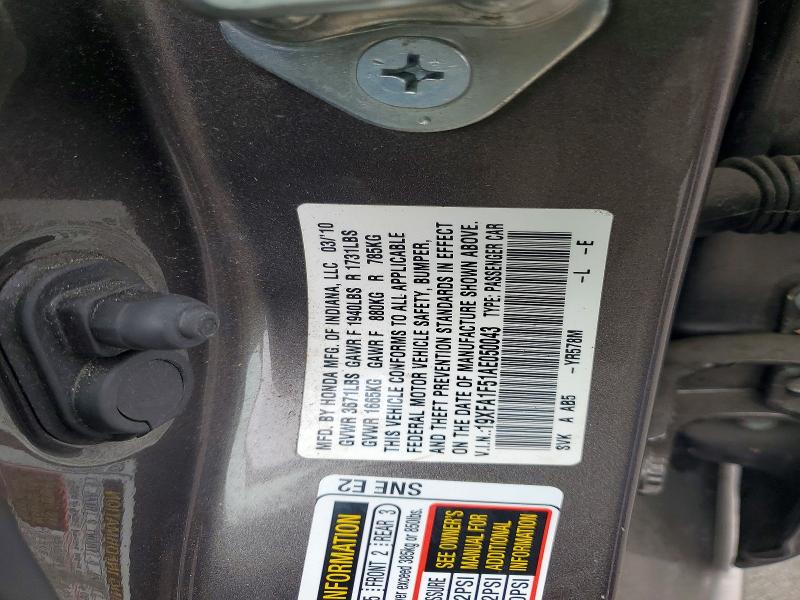 Aukcja sprzedaży 2010 Honda Civic, vin: 19XFA1F51AE050043, numer aukcji: 57855506