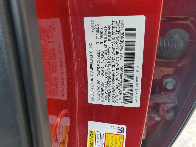 Продажа на аукционе авто 2018 Honda Accord, vin: 1HGCV1F49JA023496, номер лота: 57875686