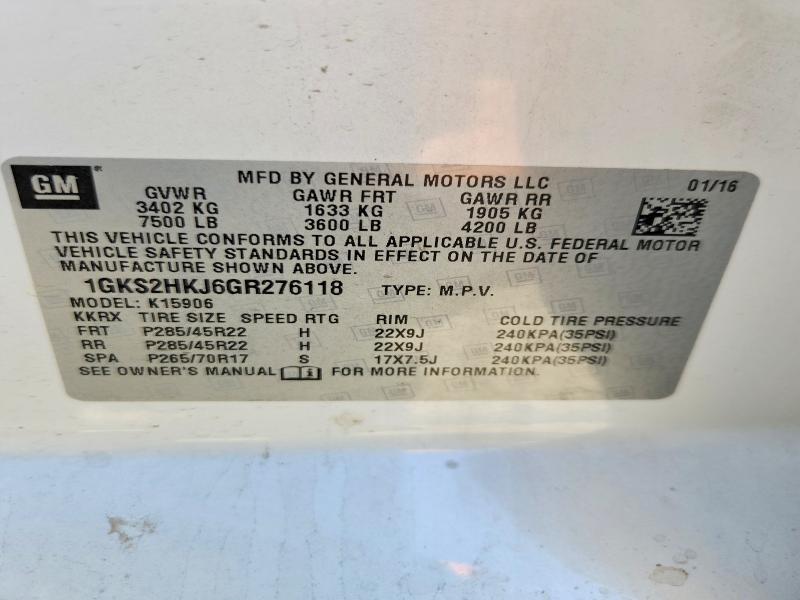 Aukcja sprzedaży 2016 Gmc Yukon Xl, vin: 1GKS2HKJ6GR276118, numer aukcji: 55442046