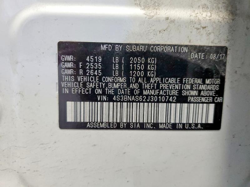 2018 Subaru Legacy მანქანა იყიდება აუქციონზე, vin: 4S3BNAS62J3010742, აუქციონის ნომერი: 57243626