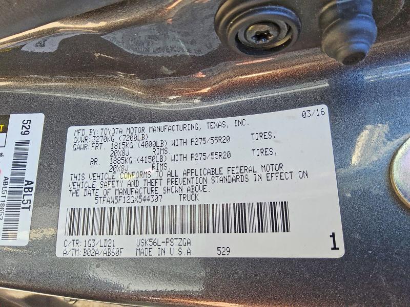 Продаж на аукціоні авто 2016 Toyota Tundra, vin: 5TFAW5F12GX544307, номер лоту: 55468486