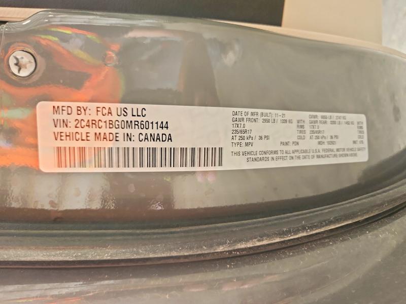 57549936 :رقم المزاد ، 2C4RC1BG0MR601144 vin ، 2021 Chrysler Pacifica مزاد بيع