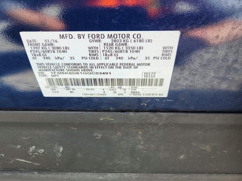 Продаж на аукціоні авто 2016 Ford Explorer, vin: 1FM5K8D81GGC03491, номер лоту: 57748446