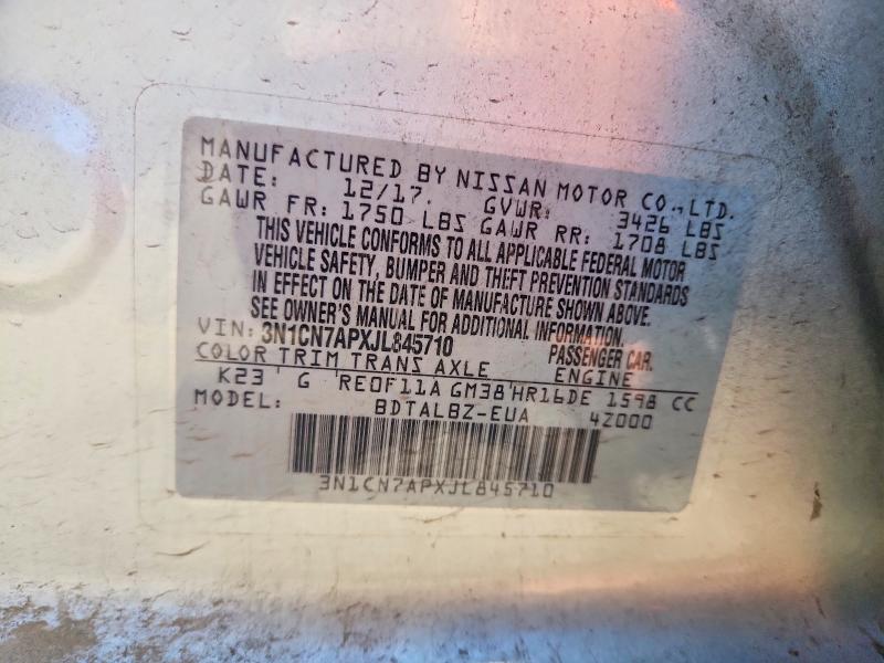 57588046 :رقم المزاد ، 3N1CN7APXJL845710 vin ، 2018 Nissan Versa مزاد بيع