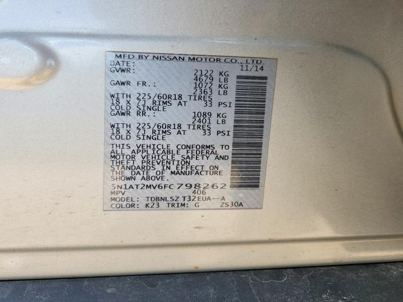 58302036 :رقم المزاد ، 5N1AT2MV6FC798262 vin ، 2015 Nissan Rogue مزاد بيع