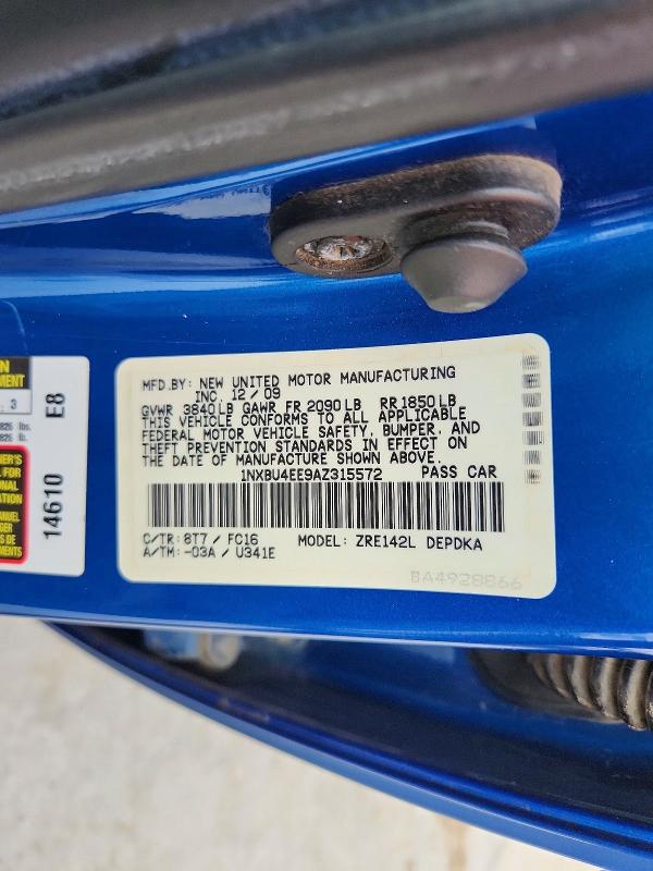 2010 Toyota Corolla მანქანა იყიდება აუქციონზე, vin: 1NXBU4EE9AZ315572, აუქციონის ნომერი: 58836166