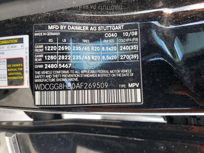 2010 Mercedes-benz Glk მანქანა იყიდება აუქციონზე, vin: WDCGG8HB0AF269509, აუქციონის ნომერი: 57878306