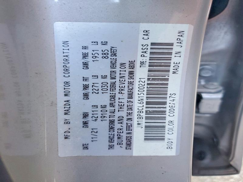 Продаж на аукціоні авто 2022 Mazda 3, vin: JM1BPBCL6N1500221, номер лоту: 56508066