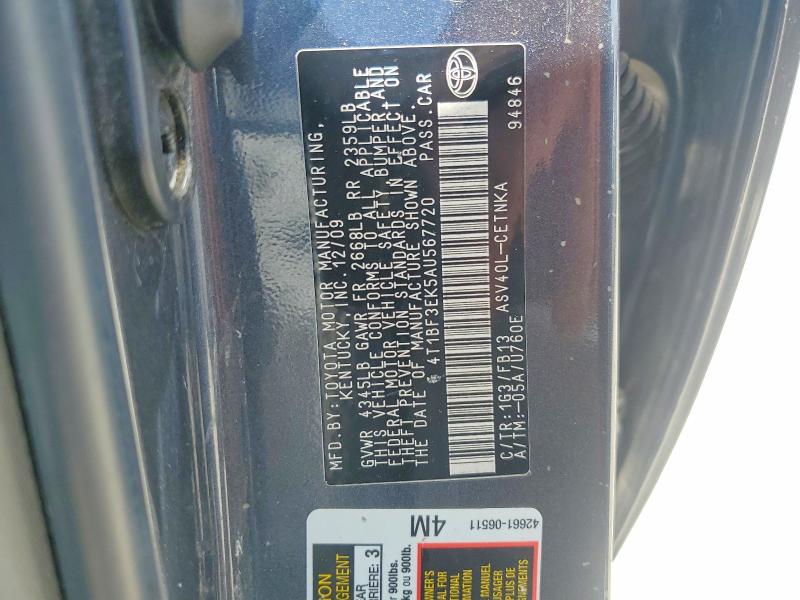2010 Toyota Camry მანქანა იყიდება აუქციონზე, vin: 4T1BF3EK5AU567720, აუქციონის ნომერი: 56178136
