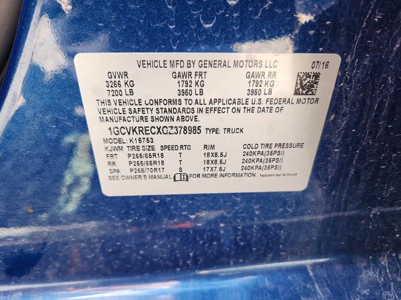 2016 Chevrolet Silverado მანქანა იყიდება აუქციონზე, vin: 1GCVKRECXGZ378985, აუქციონის ნომერი: 57959646
