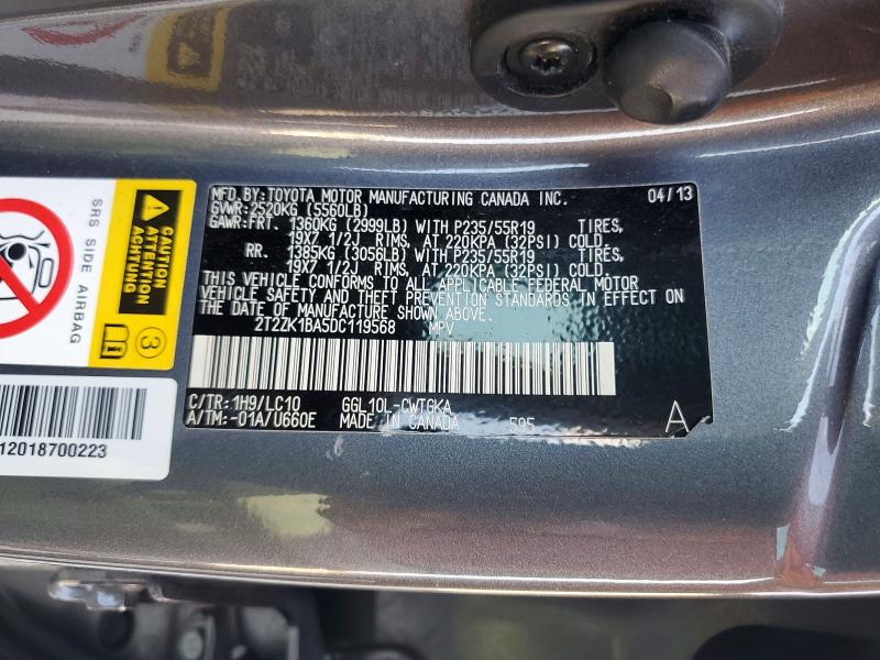 58910876 :رقم المزاد ، 2T2ZK1BA5DC119568 vin ، 2013 Lexus Rx مزاد بيع