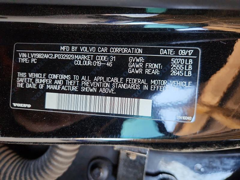 Aukcja sprzedaży 2018 Volvo S90, vin: LVY982AK2JP032929, numer aukcji: 55414856