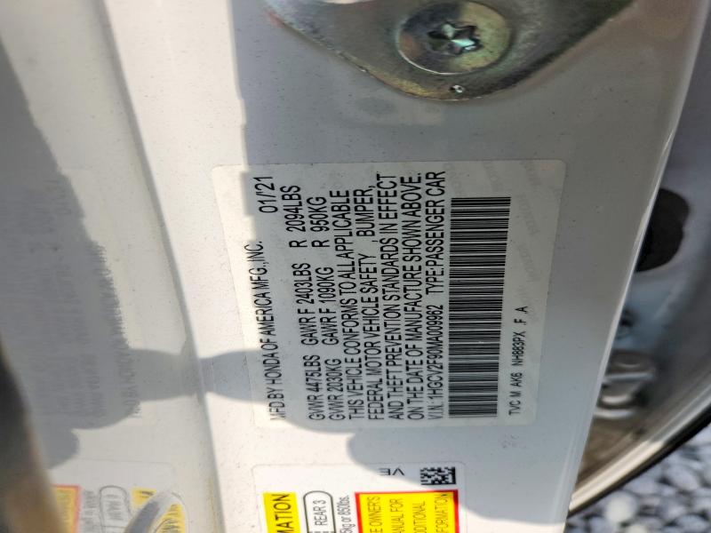 Aukcja sprzedaży 2021 Honda Accord, vin: 1HGCV2F90MA009962, numer aukcji: 58793296