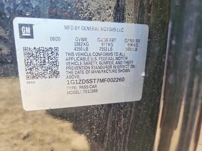 2021 Chevrolet Malibu მანქანა იყიდება აუქციონზე, vin: 1G1ZD5ST7MF002260, აუქციონის ნომერი: 58550136